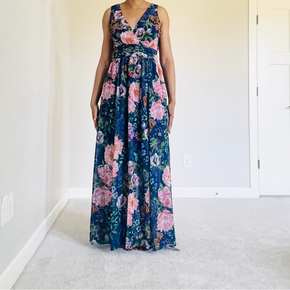 Floral Print V Neck Occassion Maxi Dress - Picture 8 of 9